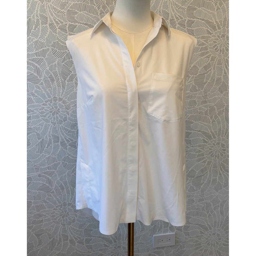Athleta White Sleeveless Button Down Stretch Pocket Top XS Athleisure Basic